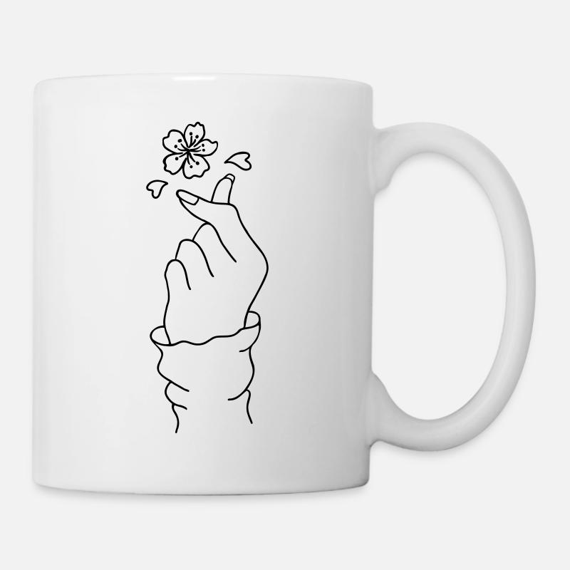 Coréen Doigt Coeur Fleur De Pêcher K-pop K-pop - Mug blanc - blanc