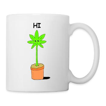 Cute Kawaii Weed Plant says Hi Illustration - Mug - white - Right