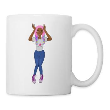 Schwarzes Mädchen, pinke Zöpfe, Haare, süßes Afro-Mädchen, - Tasse - Weiß - Rechts