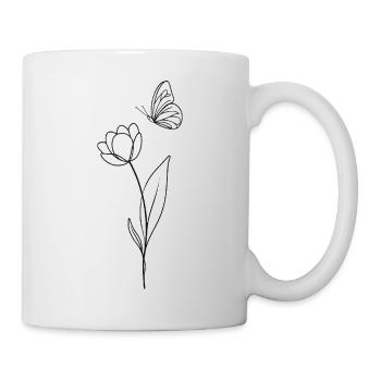 Fleur avec papillon - noir et blanc - Mug blanc - blanc - Droite