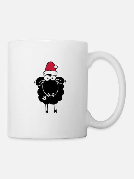 Black sheep with santa hat - Mug - white