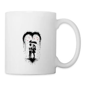 Street Art Couple with Umbrella Heart Love Rain - Mug - white - Right
