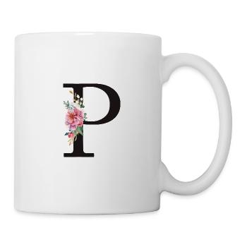 Customizable Monogram P Floral Pink White - Mug - white - Right