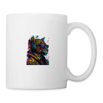 Leopard Neon DJ with headphones and goggles - Mug - white - Right