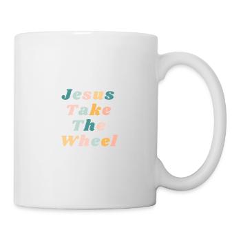 Jesus Take The Wheel Happy Colorful Vibe Christian - Tasse - Weiß - Rechts