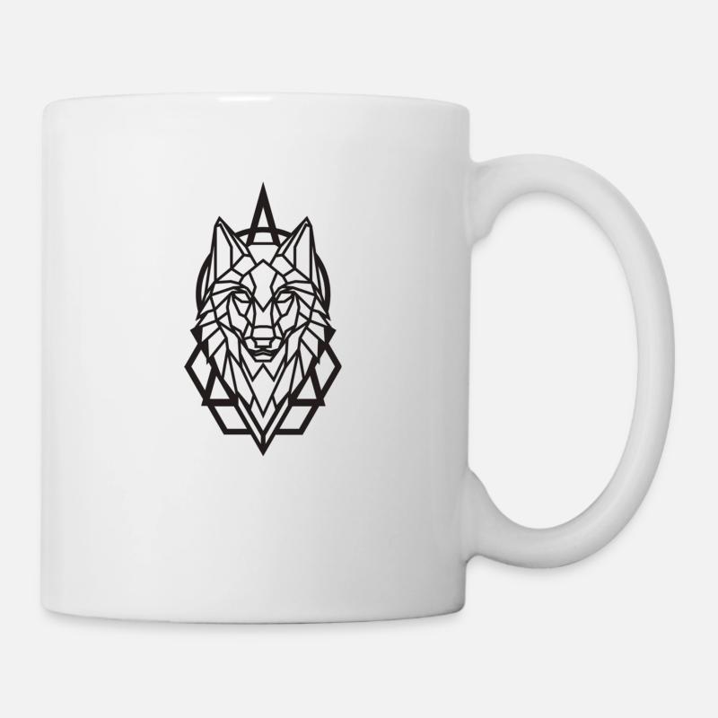 Wolftanic schwarzer Wolf geometrisch - Tasse - Weiß