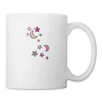 sterne ,mond,stern,gelb,illustration,pink,bunt - Tasse - Weiß - Rechts
