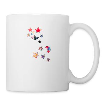 sterne ,mond,stern,gelb,illustration,rot,bunt - Tasse - Weiß - Rechts