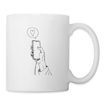 Hand holding mobile phone smartphone with heart - Mug - white - Right