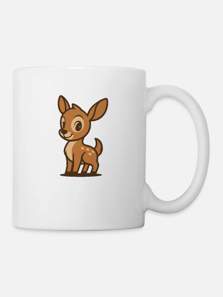 Rehkitz im Cartoon-Stil – liebes Waldtier Bambi - Tasse - Weiß