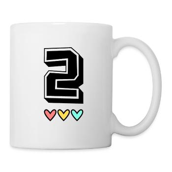 2 JAHRE. 2. JAHRESTAG. GEBURTSTAG 2 JAHRE. Zwei - Tasse - Weiß - Rechts