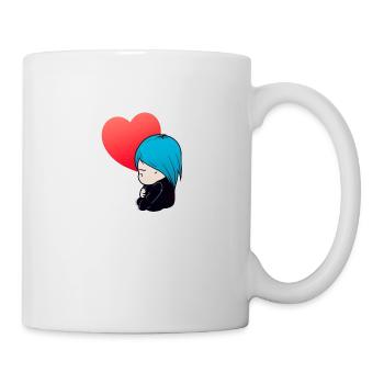 Femme au cheveux bleux et coeur façon chibi manga - Mug blanc - blanc - Droite