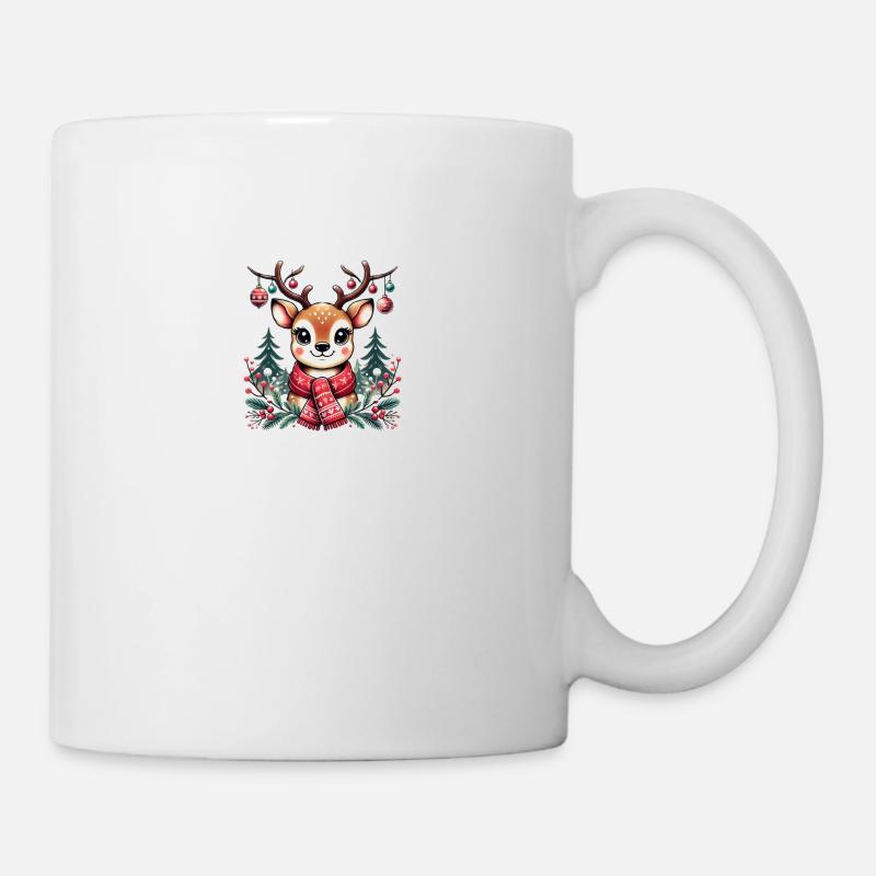 Rentier mit Schal – Festliches Weihnachts-T-Shirt - Tasse - Weiß