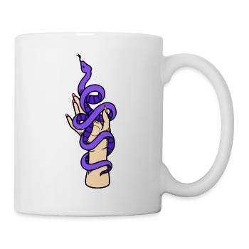 Japanese purple snake and hand with sun - Mug - white - Right