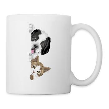 Spähender Bernhardinerhund mit niedlicher Katze - Tasse - Weiß - Rechts