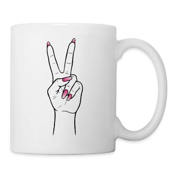 Kawaii Peace Hand – Mignonne design d’ongles roses - Mug blanc - blanc - Droite