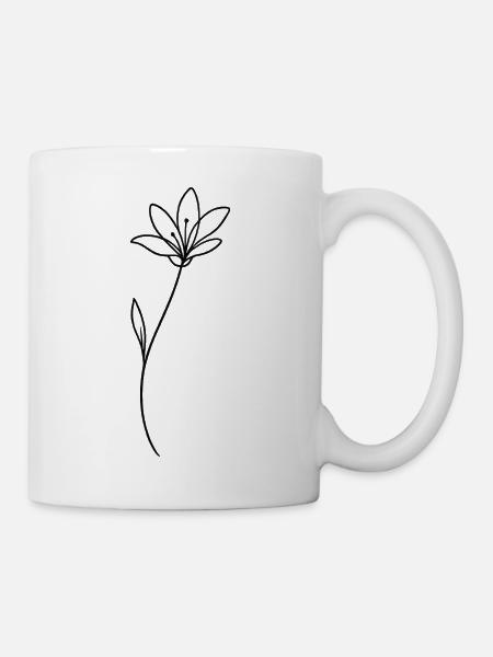 Botanische Linienblüte Minimal - Tasse - Weiß