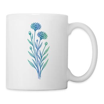 Kornblume Linienkunst Blau Minimalistisches Design - Tasse - Weiß - Rechts