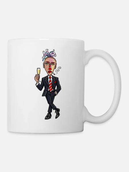 Surrealer Anzugheld mit sektglas - Tasse - Weiß