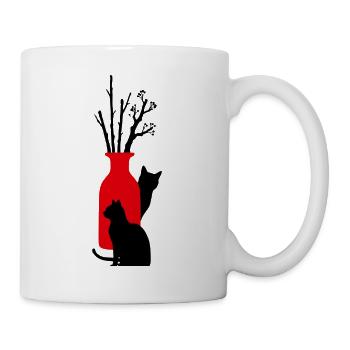 2_gatti_neri_con_vaso_rosso_e_rami - Tasse - Weiß - Rechts