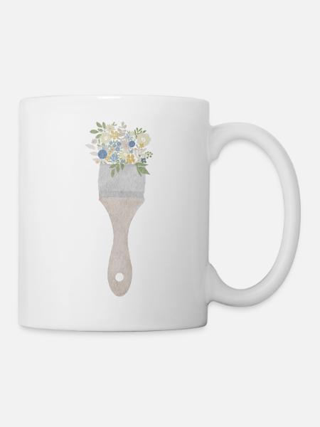 Pinsel-Blumenstrauß - Tasse - Weiß
