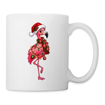 Weihnachtsflamingo mit Lichterkette - Tasse - Weiß - Rechts