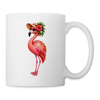 Flamingo mit Hut und Blüten - Tasse - Weiß - Rechts