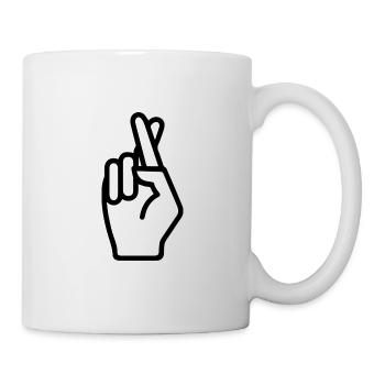 Hand sign crossed fingers gesture - Mug - white - Right