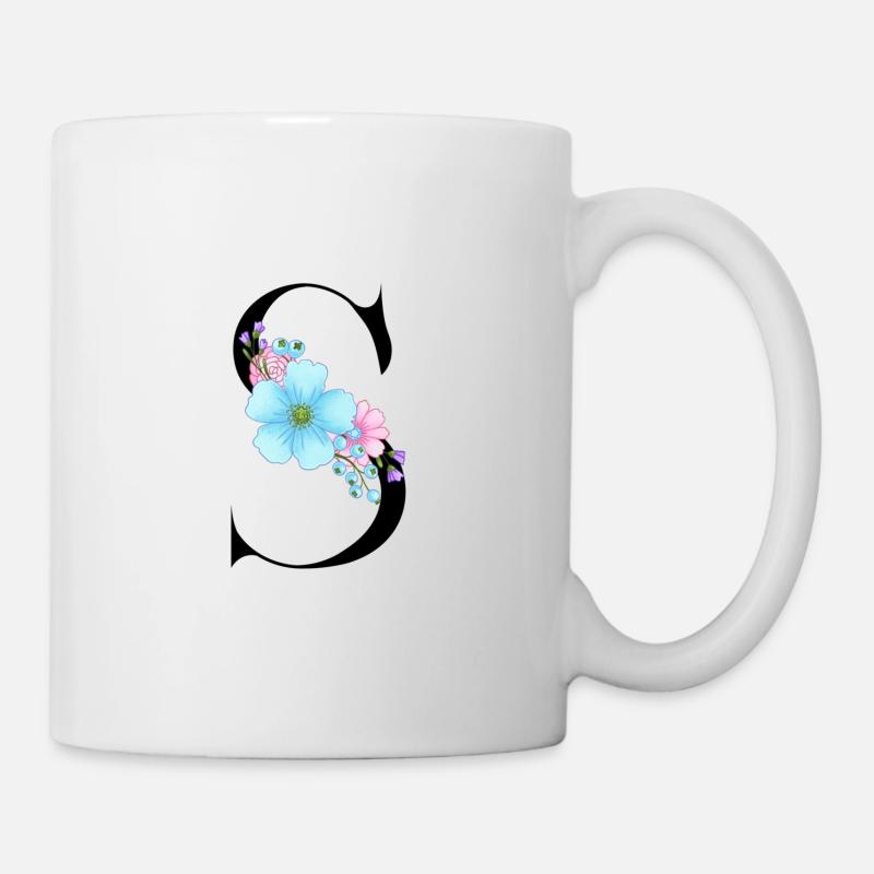 Eleganter Buchstabe 'S' mit Blumen - Tasse - Weiß