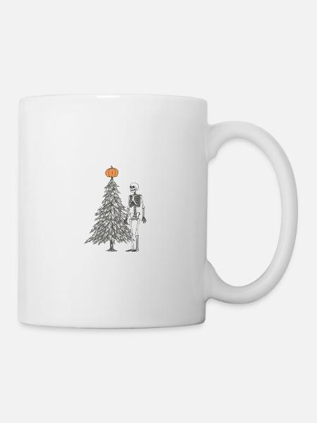 skeleton next to christmas tree - Mug - white