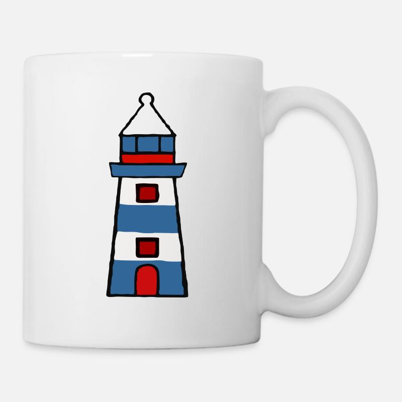 Lighthouse - red blue design - Mug - white