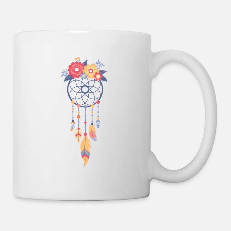 Capteur de rêves avec des fleurs - Mug blanc - blanc
