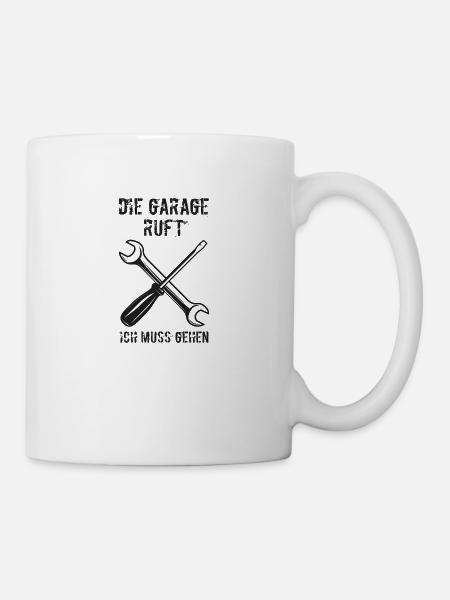 Die garage ruft Geschenk Mechaniker Kfz Auto - Tasse - Weiß