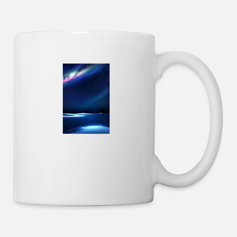 polarlichter, nachts,sterne,schnee,spiegelung - Tasse - Weiß