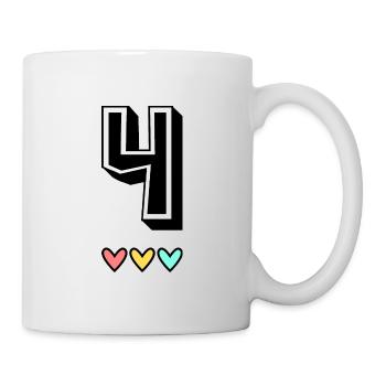 4 JAHRE. 4-jähriges JUBILÄUM. GEBURTSTAG 4 JAHRE. 4 - Tasse - Weiß - Rechts
