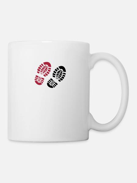 Fußabdruck Stiefel Wanderschuhe 2c - Tasse - Weiß
