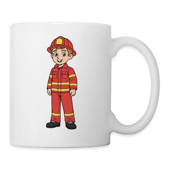 Red cartoon child firefighter - Mug - white - Right