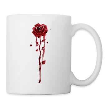 Blutrote Rose im Aquarellfall - Tasse - Weiß - Rechts