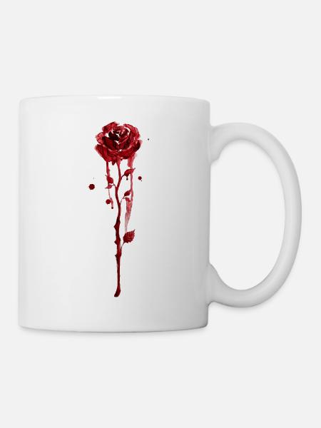 Blutrote Rose im Aquarellfall - Tasse - Weiß