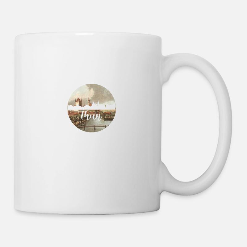 thun,skyline,retro, scherenschnitt,blau,schweiz - Tasse - Weiß