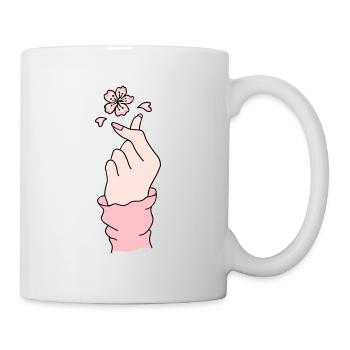 Korean Finger Heart Peach Blossom Kpop K-pop - Mug - white - Right