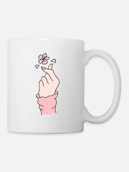 Coréen Doigt Coeur Fleur De Pêcher K-pop K-pop - Mug blanc - blanc