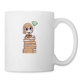Kawaii Booklover Girl – Bookworm Anime Print! - Mug - white - Right