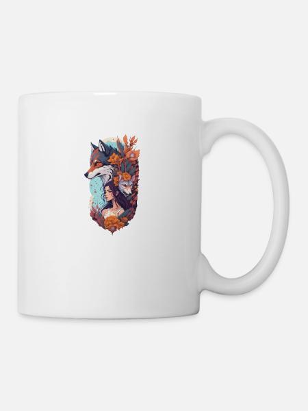 shewolfdaughter loup loup fleurs - Mug blanc - blanc