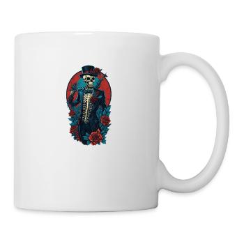 Squelette avec costume et chapeau et roses Cool Comic - Mug blanc - blanc - Droite