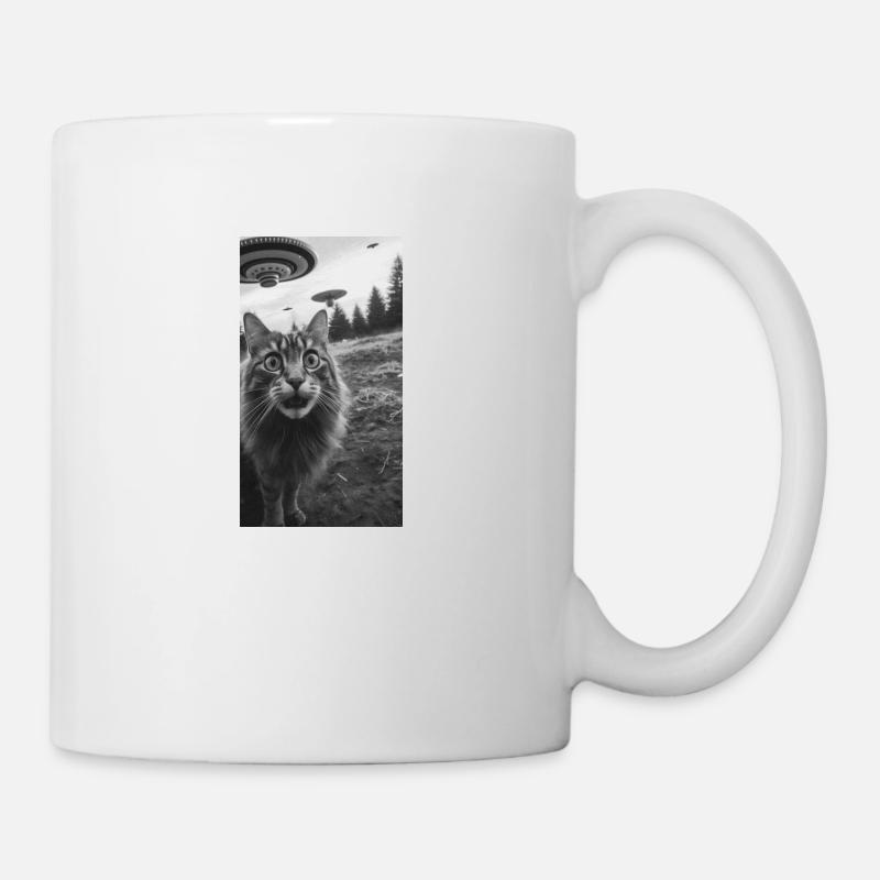 Funny Cat Selfie with UFOs MEME - Tasse - Weiß