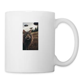 Funny Cat Selfie Scared with Ufos in Background - Mug - white - Right