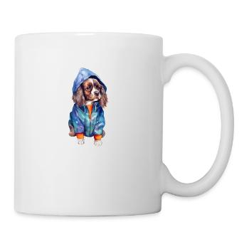 Funny spaniel in dog clothes. - Mug - white - Right