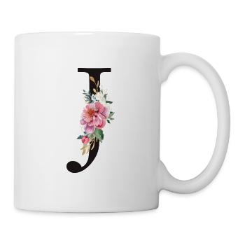 Customizable Monogram J Floral Pink White - Mug - white - Right