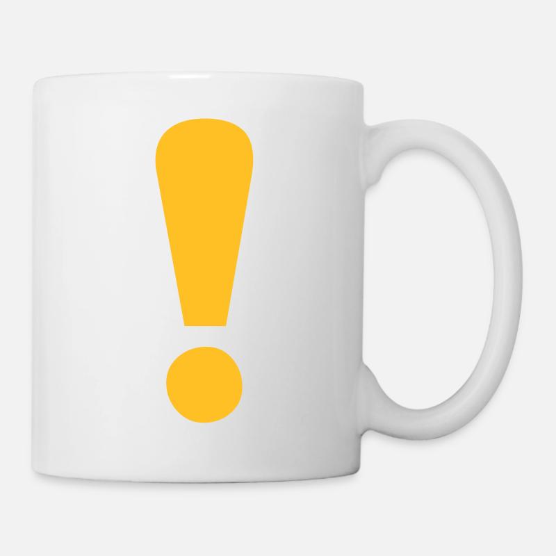 Pen and paper questsigns yellow exclamation mark - Mug - white